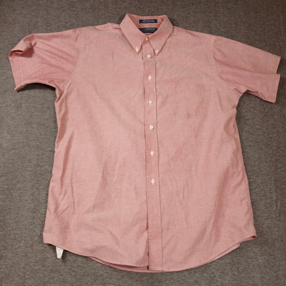 Claybrooke Mens Wrinkle Free Oxford Shirt Short Sleeve‎ Pink Button Down 16.5